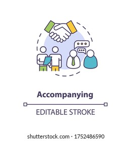 Accompanying Concept Icon. Mentorship Technique Idea Thin Line Illustration. Teacher And Student Close Cooperation, Personal Tutor Support. Vector Isolated Outline RGB Color Drawing. Editable Stroke