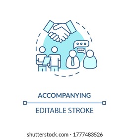 Accompanying Concept Icon. Mentorship Technique Idea Thin Line Illustration. Teacher And Student Close Cooperation, Personal Tutor Support. Vector Isolated Outline RGB Color Drawing. Editable Stroke