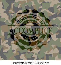 Accomplice on camouflaged pattern. Vector Illustration. Detailed.