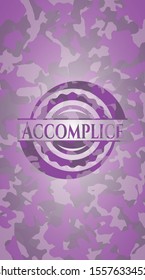 Accomplice pink camouflaged emblem. Vector Illustration. Detailed.