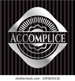 Accomplice silver shiny badge. Vector Illustration. Mosaic.