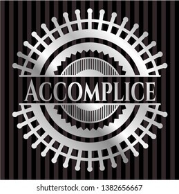 Accomplice silvery emblem or badge. Vector Illustration. Mosaic.