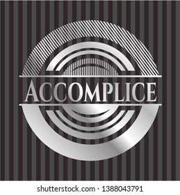 Accomplice silvery shiny badge. Vector Illustration. Mosaic.