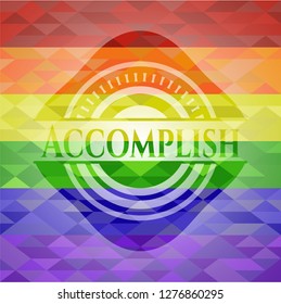 Accomplish emblem on mosaic background with the colors of the LGBT flag