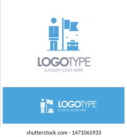 Accomplished, Achieve, Businessman, Flag Blue Solid Logo with place for tagline. Vector Icon Template background