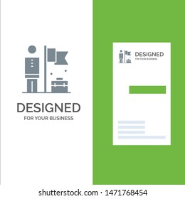 Accomplished, Achieve, Businessman, Flag Grey Logo Design and Business Card Template