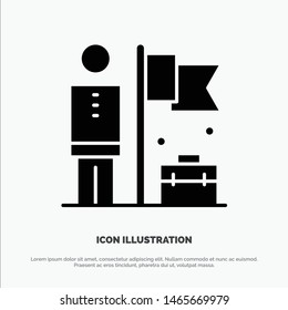 Accomplished, Achieve, Businessman, Flag solid Glyph Icon vector. Vector Icon Template background
