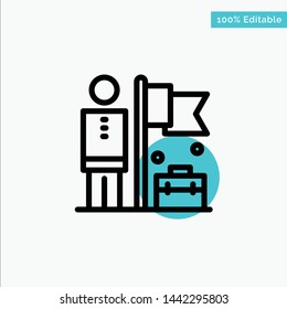 Accomplished, Achieve, Businessman, Flag turquoise highlight circle point Vector icon
