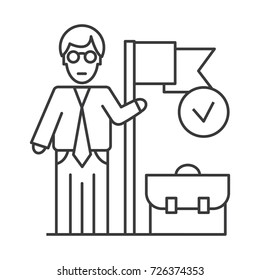 accomplished business mission  vector line icon, sign, illustration on background, editable strokes