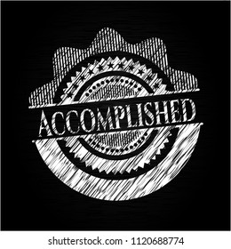 Accomplished chalk emblem written on a blackboard