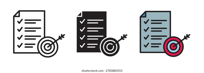 Accomplished goals and objectives icon representing completed targets, achievements, and success planning.