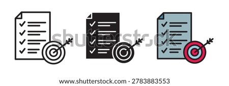 Accomplished goals and objectives icon representing completed targets, achievements, and success planning.