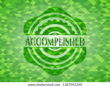 Accomplished green emblem. Mosaic background. Vector Illustration. Detailed.
