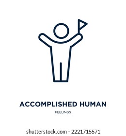 Accomplished Human Icon From Feelings Collection. Thin Linear Accomplished Human, Achievement, Human Outline Icon Isolated On White Background. Line Vector Accomplished Human Sign, Symbol For Web And 