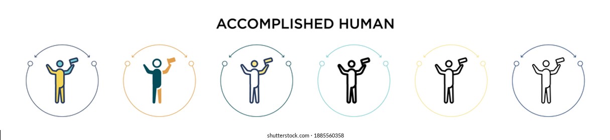 Accomplished human icon in filled, thin line, outline and stroke style. Vector illustration of two colored and black accomplished human vector icons designs can be used for mobile, ui, web