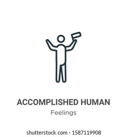 Accomplished human outline vector icon. Thin line black accomplished human icon, flat vector simple element illustration from editable feelings concept isolated on white background