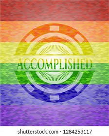 Accomplished on mosaic background with the colors of the LGBT flag