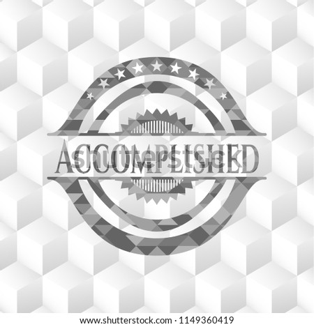 Accomplished realistic grey emblem with cube white background