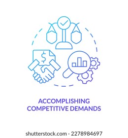 Accomplishing competitive demands blue gradient concept icon. Release management success factor abstract idea thin line illustration. Isolated outline drawing. Myriad Pro-Bold font used