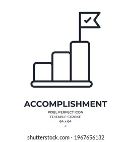 Accomplishment Or Goal Reaching Concept Editable Stroke Outline Icon Isolated On White Background Flat Vector Illustration. Pixel Perfect. 64 X 64.