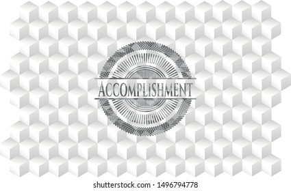 Accomplishment grey badge with geometric cube white background
