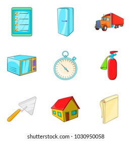 Accomplishment icons set. Cartoon set of 9 accomplishment vector icons for web isolated on white background