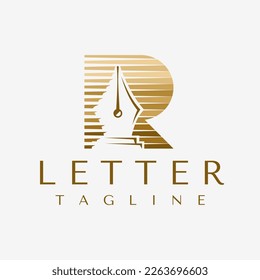 Acconting pen letter R logo design template.