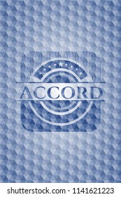 Accord blue emblem with geometric pattern background.