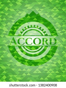 Accord green emblem with mosaic background. Vector Illustration. Detailed.