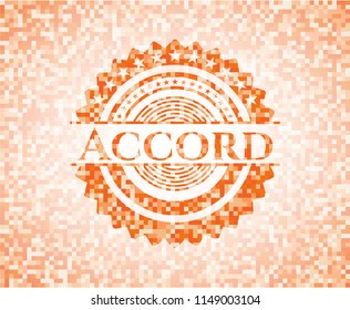 Accord orange tile background illustration. Square geometric mosaic seamless pattern with emblem inside.