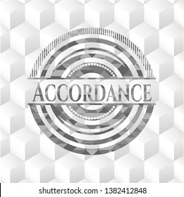 Accordance grey badge with geometric cube white background