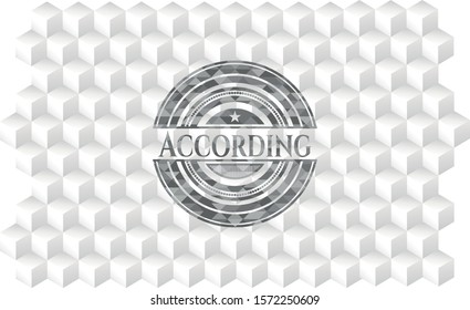 According realistic grey emblem with geometric cube white background