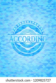 According realistic light blue emblem. Mosaic background