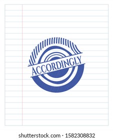 Accordingly emblem draw with pen effect. Blue ink. Vector Illustration. Detailed.
