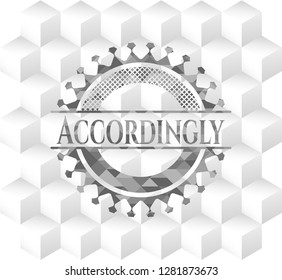 Accordingly grey badge with geometric cube white background