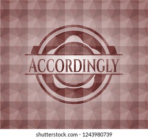 Accordingly red emblem or badge with abstract geometric polygonal pattern background. Seamless.