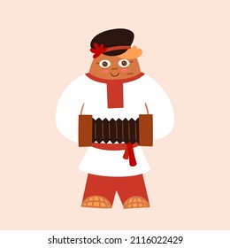 accordion baked potatoes, potato with accordion, cute character. Vector Illustration for backgrounds, packaging, greeting cards, posters, stickers and seasonal design. Isolated on white background.
