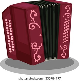 Accordion. Bayan isolated on white background. Accordions are a family of box-shaped musical instruments of the bellows-driven free-reed aerophone type, colloquially referred to as a squeezebox.