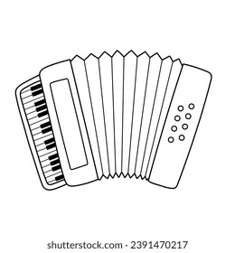 Accordion black and white musical instrument. Bayan music element in outline. Vector illustration