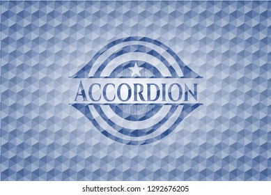 Accordion blue emblem with geometric pattern.