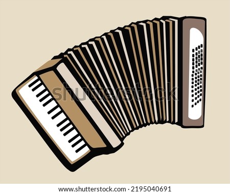 Accordion. Box-shaped musical instrument. Vector illustration isolated on light beige background.