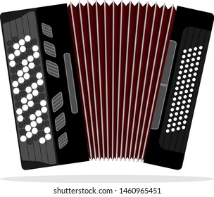 Accordion, button accordion. Accordion isolated on white. Musical instrument.