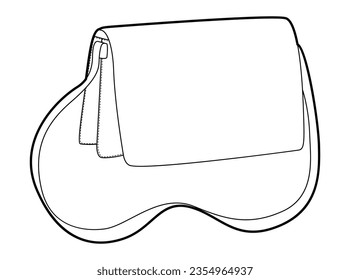 Accordion Compartment bag saddle silhouette crossbody. Fashion accessory technical illustration. Vector satchel front 3-4 view for Men, women style, flat handbag CAD mockup sketch outline isolated