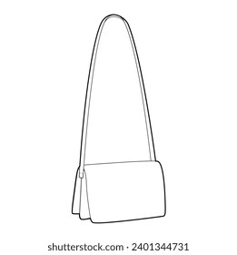 Accordion Compartment bag saddle silhouette crossbody. Fashion accessory technical illustration. Vector satchel front 3-4 view for Men, women style, flat handbag CAD mockup sketch outline isolated