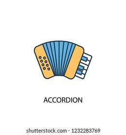 accordion concept 2 colored line icon. Simple yellow and blue element illustration. accordion concept outline symbol design from Music set
