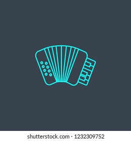 accordion concept blue line icon. Simple thin element on dark background. accordion concept outline symbol design from Music set. Can be used for web and mobile UI/UX