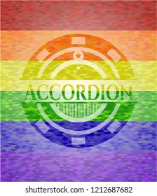 Accordion emblem on mosaic background with the colors of the LGBT flag