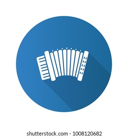 Accordion flat design long shadow glyph icon. Vector silhouette illustration
