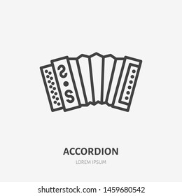 Accordion flat line icon. Vector thin sign of russian musical instrument. Harmonic outline illustration.