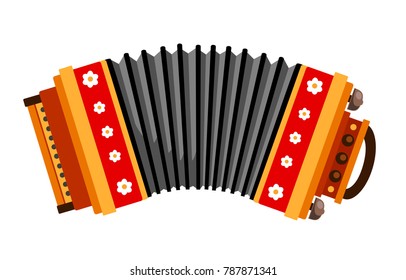 Accordion. Folk musical instrument. Vector flat illustration.